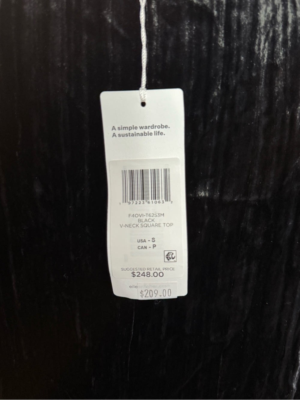 NWT: EILEEN FISHER Black Velvet V-Neck Women's Top - Picture 5 of 5